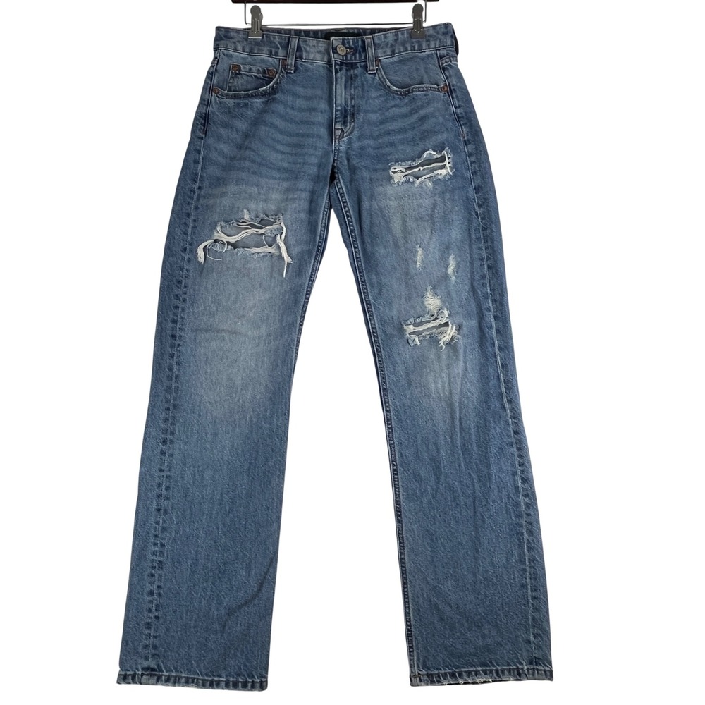 Aeropostale Low Rise Baggy Jeans Womens 4 Regular Blue Distressed Ripped Denim